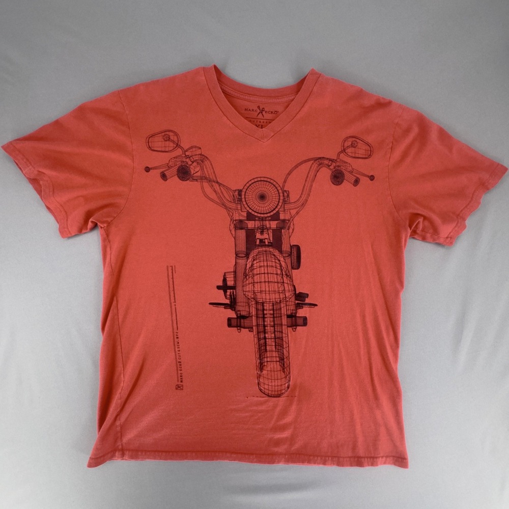 Marc Ecko Cut & Sew Mens XL Orange Motorcycle Wireframe Graphic V-Neck T-Shirt